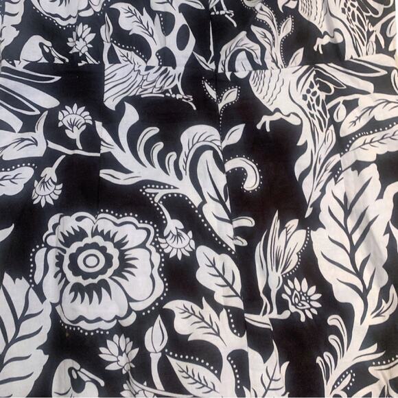 Cream Black Floral Print Linen Blend Sleeveless Midi Dress Large Tropical Beach - Picture 10 of 13